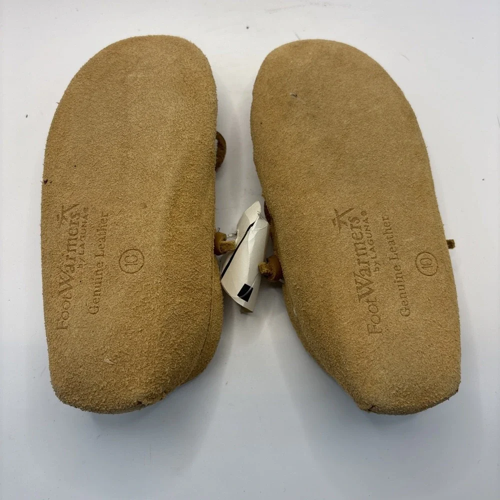 Vtg FootWarmers By Laguna Suede Moccasin Slippers Flannel Lined Sz 10 Toddler